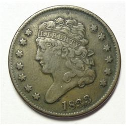 1833  half cent   borderline VF