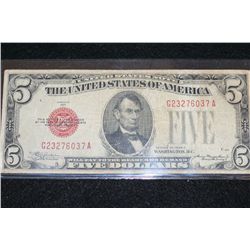 1928-C United States Note $5, Red Seal, #G23276037A