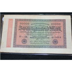 1923 German 20000 Swanzigfanlend Mark Foreign Bank Note