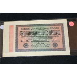 1923 German 20000 Swanzigfanlend Mark Foreign Bank Note