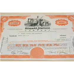 Howard Johnson Co. Stock Certificate dated 1973