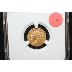 1915 Indian Chief $2 1/2 Gold Coin, NGC Graded AU58