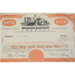 Howard Johnson Co. Stock Certificate dated 1971