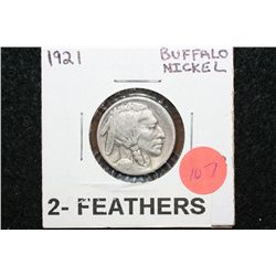 1921 Buffalo Nickel, 2 Feathers