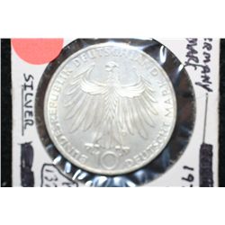 1972-D German Olympic 10 Deutsche Mark Foreign Coin, .625 Silver .3114 Oz.