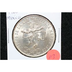 1968 Mexico Olympic 25 Pesos Foreign Coin Ley 0.720