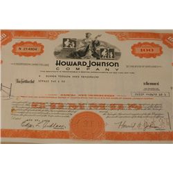 Howard Johnson Co. Stock Certificate dated 1973