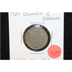 1921 Columbia 5 Centavos Foreign Coin, Leper Colony Coin
