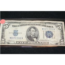1934-C US Silver Certificate $5, Blue Seal, #M00717832A