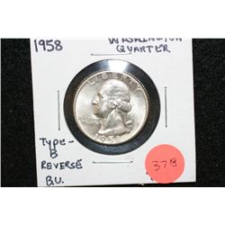 1958 Washington Quarter, Type B, Reverse, BU