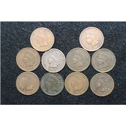 Indian Head Penny, various dates & conditions, lot of 10
