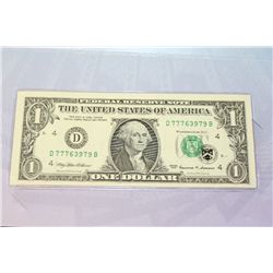 1999 US Federal Reserve Note $1, Cleveland OH Reserve, #D77763979B "Lucky 7 Note"