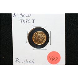 1851 Liberty $1 Gold Coin, Type I, Polished