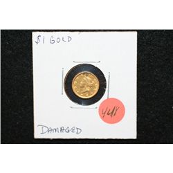 1852 Liberty $1 Gold Coin, Damaged