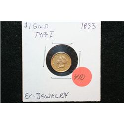 1853 Liberty $1 Gold Coin, Type I, Removed from Jewelry