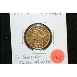 1847-C Liberty $5 Gold Coin, Removed from Jewelry (84,151 Minted)