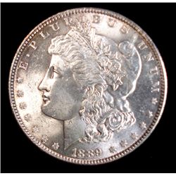 1889 MORGAN SILVER DOLLAR, CHOICE GEM BU