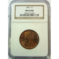 1853 LARGE CENT NGC MS-64 RB