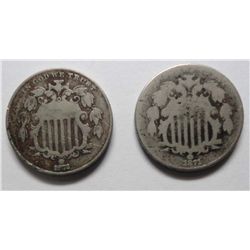 2 scarce Shield nickels--1871 Good