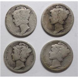 4 solid date 1921 Mercury dimes