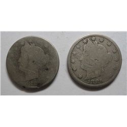 2 1886  V nickel  readable dates but damage