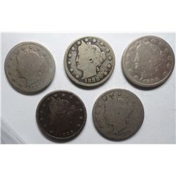 5 1888  V nickel  solid date V nickels