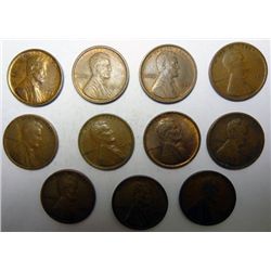 10 1909 Lincoln pennys:3 AU-2 XF rest are VG/F