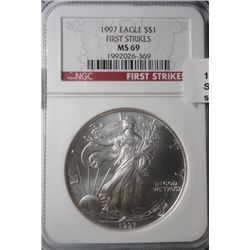 1997 silver Eagle  NGC First Strikes  NGC69
