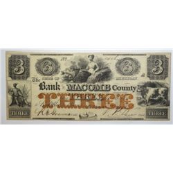 Michigan 1858 $3  broken bank note Bank of Macomb county  XF