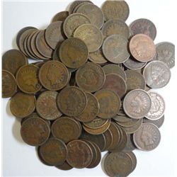 100  1909 AND OLDER INDIAN CENTS, NICE CIRCULATED FULL DATES