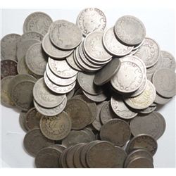 100 Liberty "v" nickels average circulated
