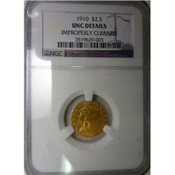1910 $2.50 GOLD INDIAN NGC UNC SAYS CLEANED BUT ITS MS63 IN OUR OPINION