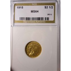1915 $2.50 GOLD INDIAN CHOICE / GEM BU