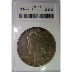1934-S PEACE DOLLAR ANACS EF-AU45