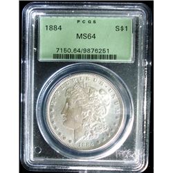 1884 MORGAN SILVER DOLLAR, PCGS MS64, GREEN LABEL