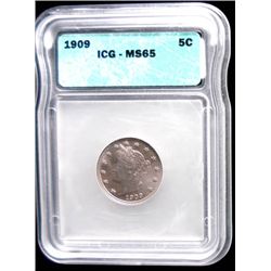 1909 LIBERTY "V" NICKEL, ICG MS65 GEM!