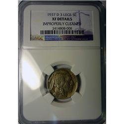 1937-D BUFFALO NICKEL 3 LEGS NGC XF SAYS CLEANED, BUT DOESN'T LOOK IT!