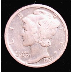 1921-D MERCURY DIME, ORIGINAL TONING NICE VF/XF