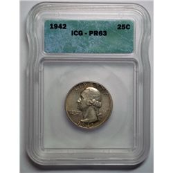 1942 WASHINGTON QUARTER ICG PROOF63