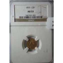 1855  T2 $1 Gold NGC53