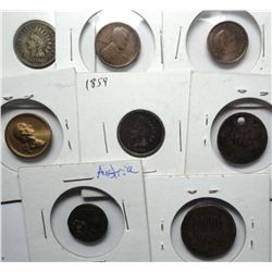 8 coin collector lot  2 1859 penny  VG but dark