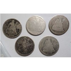 5 CC Seated Liberty dimes  AG