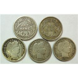 5 MID GRADE BARBER DIMES
