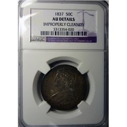 1837 REEDED EDGE HALF DOLLAR NGC AU CLEANED