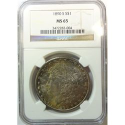 1890-S MORGAN DOLLAR NGC MS65 GEM BEAUTIFUL COLOR!
