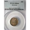 Image 1 : 1853 ARROWS SEATED DIME PCGS MS64 SPECTACULAR COLORS!