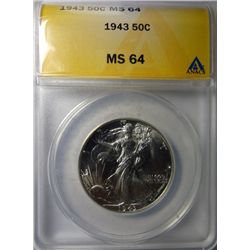 1943 WALKING LIBERTY HALF DOLLAR ANACS MS64
