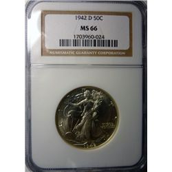 1942 D WALKING LIBERTY HALF DOLLAR NGC MS66 SUPER