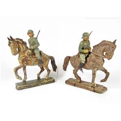 LOT OF 2 C. 1930'S GERMAN LINEOL TOY SOLDIERS ON HORSEBACK
