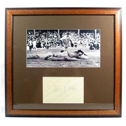 TY COBB "TYRUS R. COBB" CUT SIGNATURE W/ PICTURE - FRAMED W/ COA